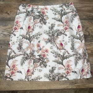 Vintage Talbots Unique A Line Skirt Ivory Tan Monkeys Floral Lined Zip Sz 12
